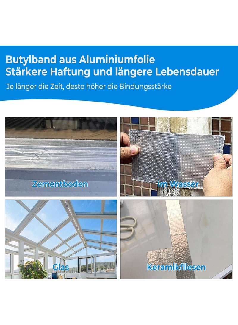 شريط مانع للتسرب من مادة البوتيل المقاومة للماء مع رقائق الألومنيوم - شريط لاصق مطاطي فائق القوة لإصلاحات الأسطح والأنابيب والمزاريب والأماكن الخارجية، يوفر حماية طويلة الأمد من التسربات والعوامل الجوية - Image 2